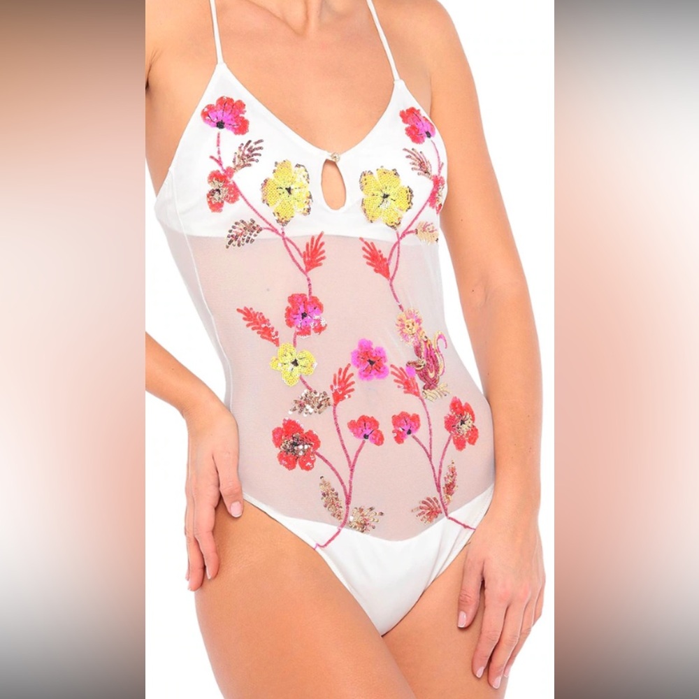 VENUS White and Yellow One Piece Swimsuit Floral Design